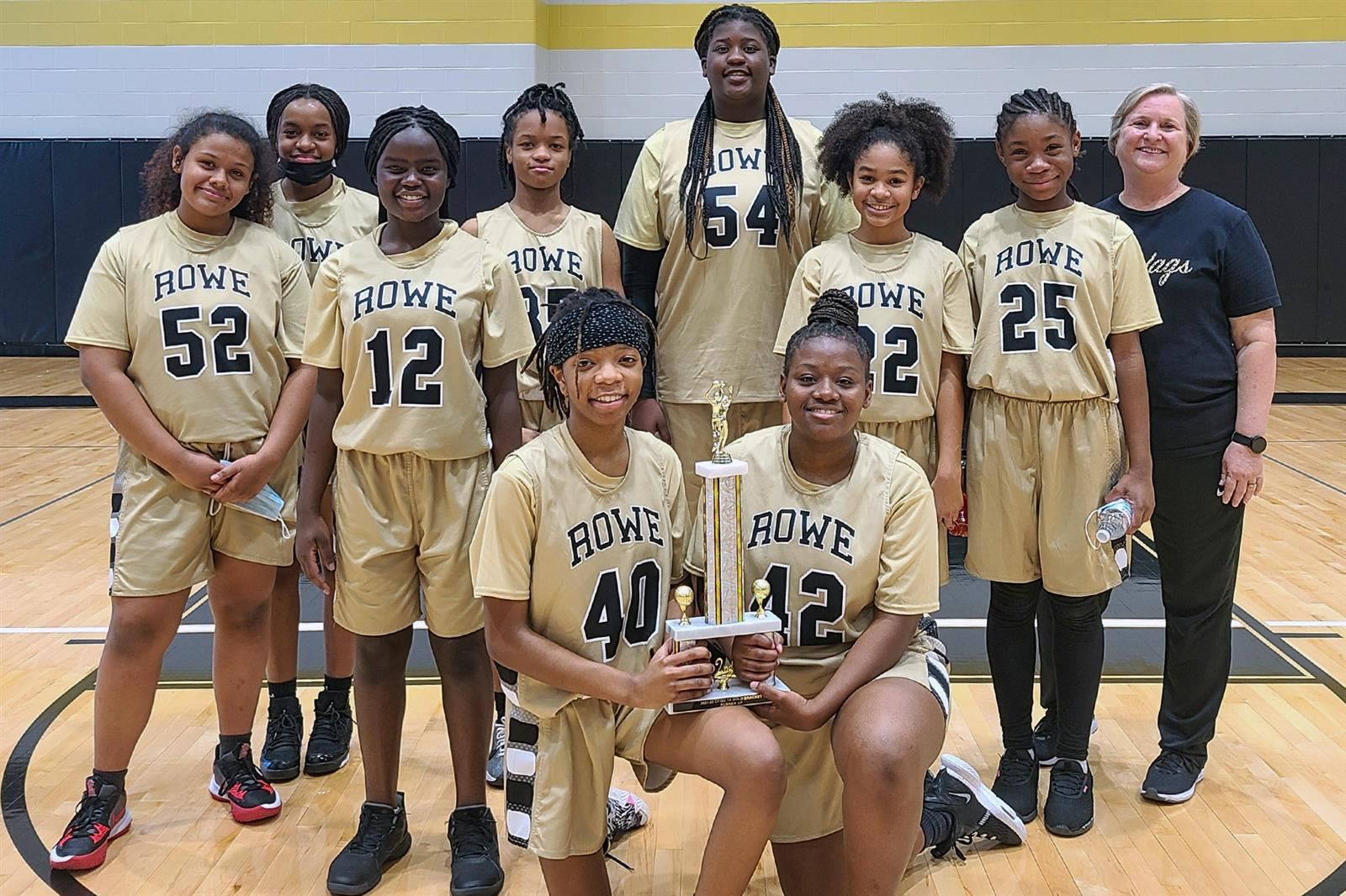 The Rowe Jaguars’ seventh grade A team won the Central Division girls’ basketball crown with a 5-0 record.